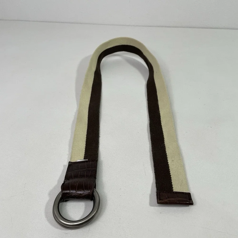 Coach Belt Leather & Canvas D-Ring Style Brown Beige 33